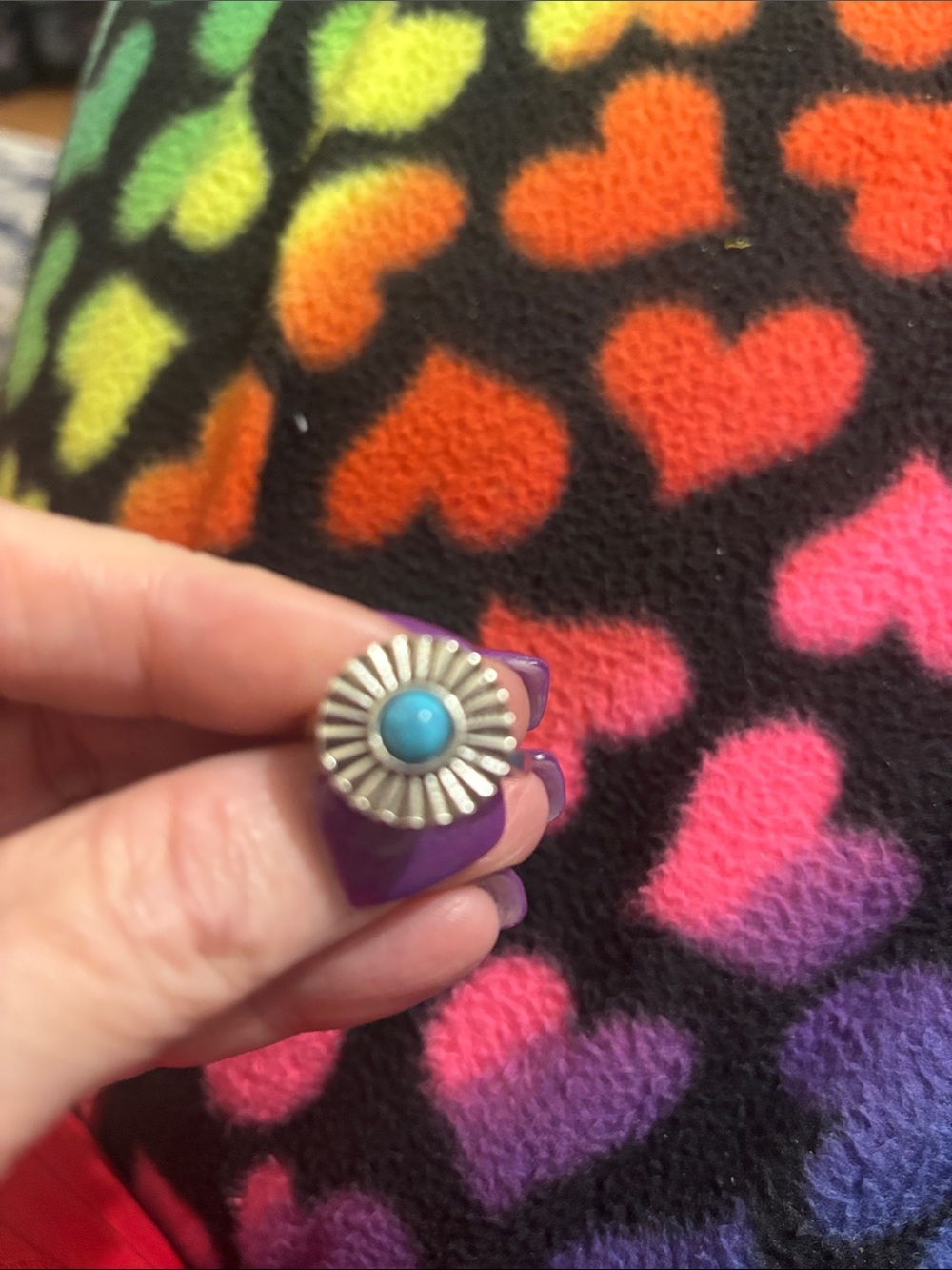Sterling Silver Sunburst Ring with Turquoise Center - Blue